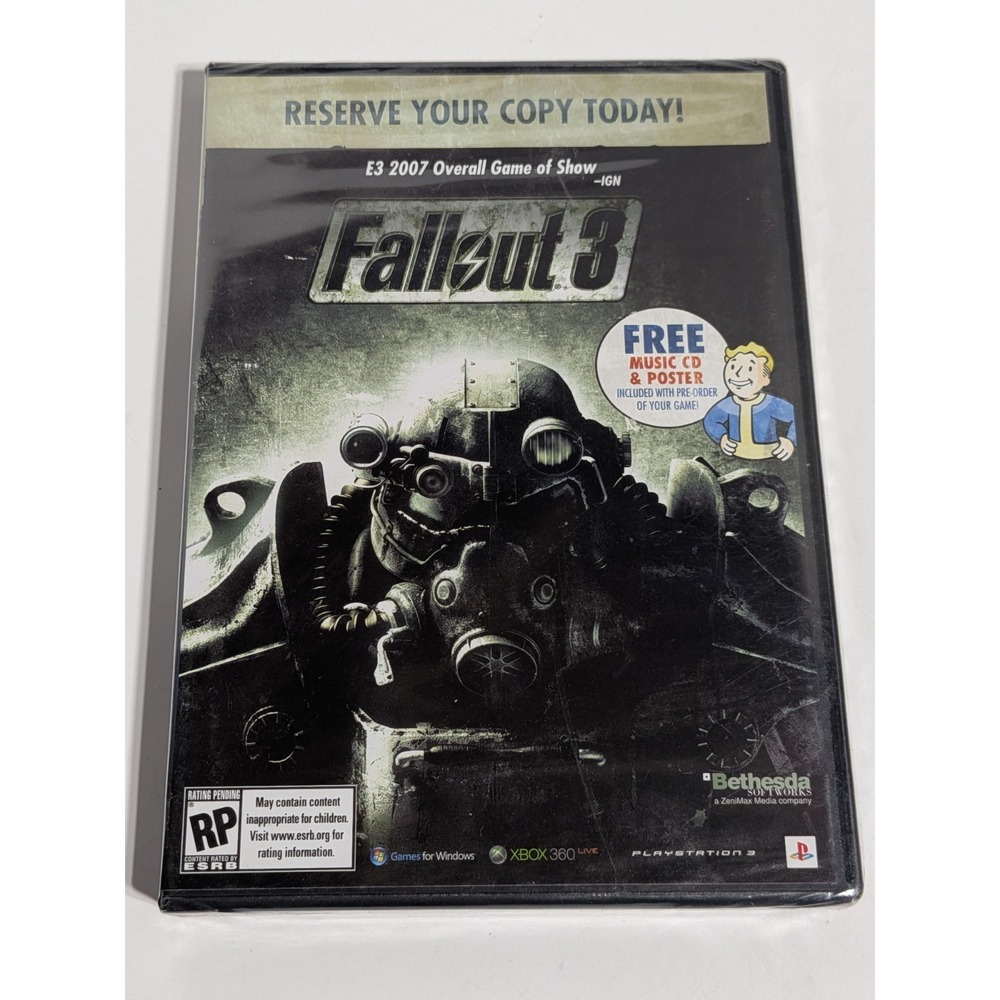 Fallout 3 Pre-Order Box (PC/Xbox 360/PS3) - NEW & SEALED - Music CD & Poster